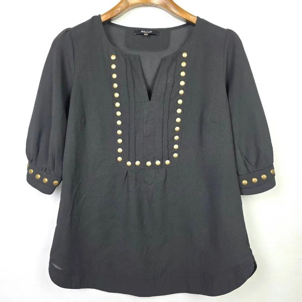 41 Hawthorn Black Studded Blouse Small Career Top